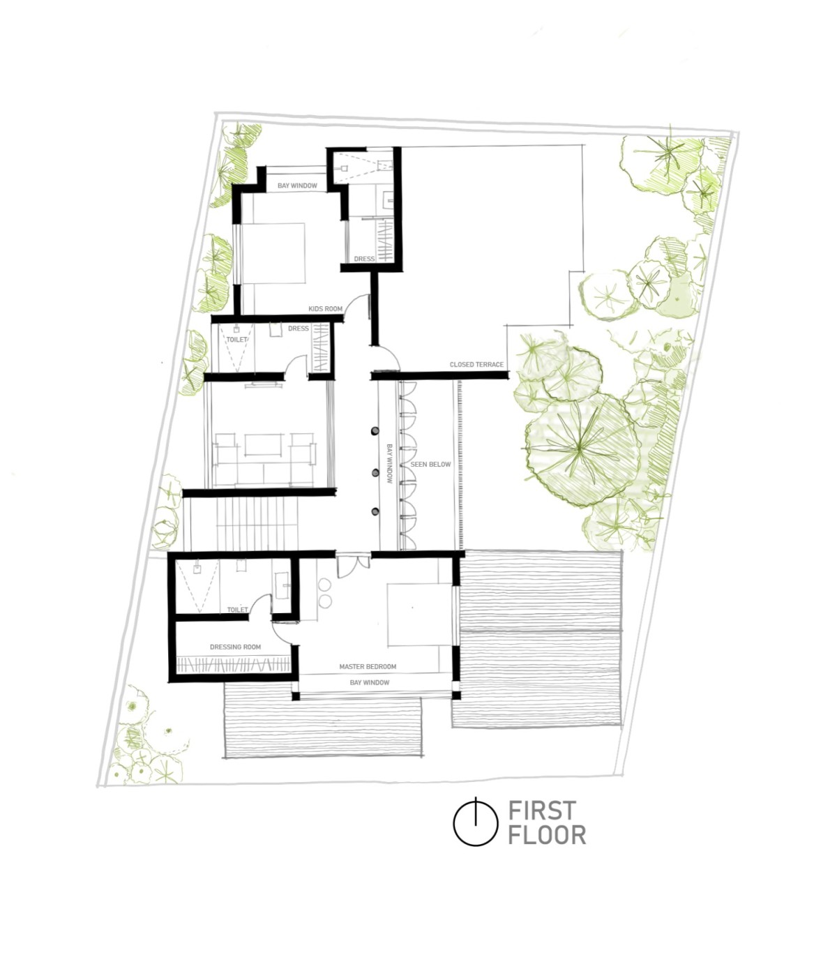 First Floor Plan of Sarada Vihar by 7th Hue Architecture Studio