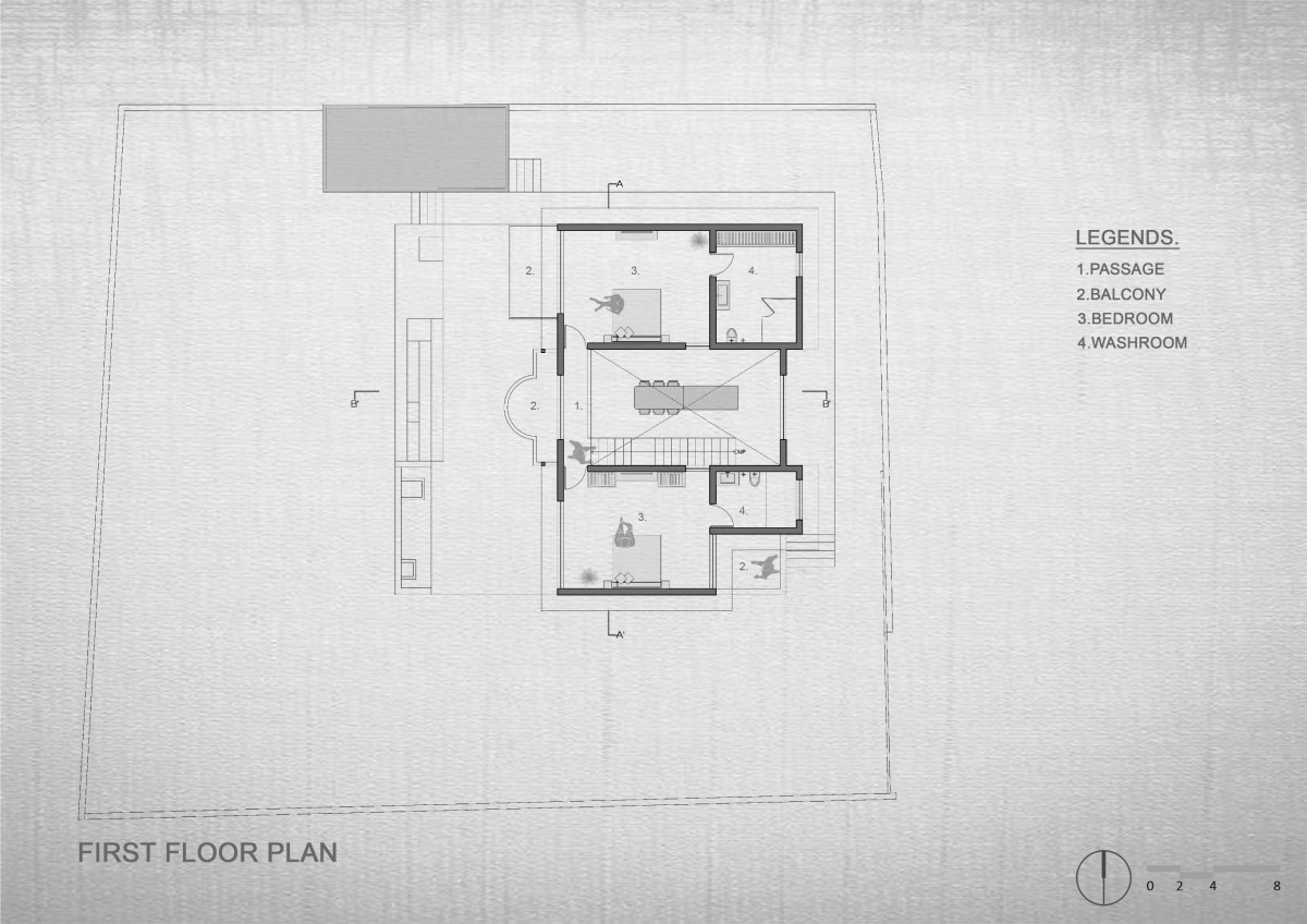 First floor plan of Colorful Vacation Home by Manoj Patel Design Studio