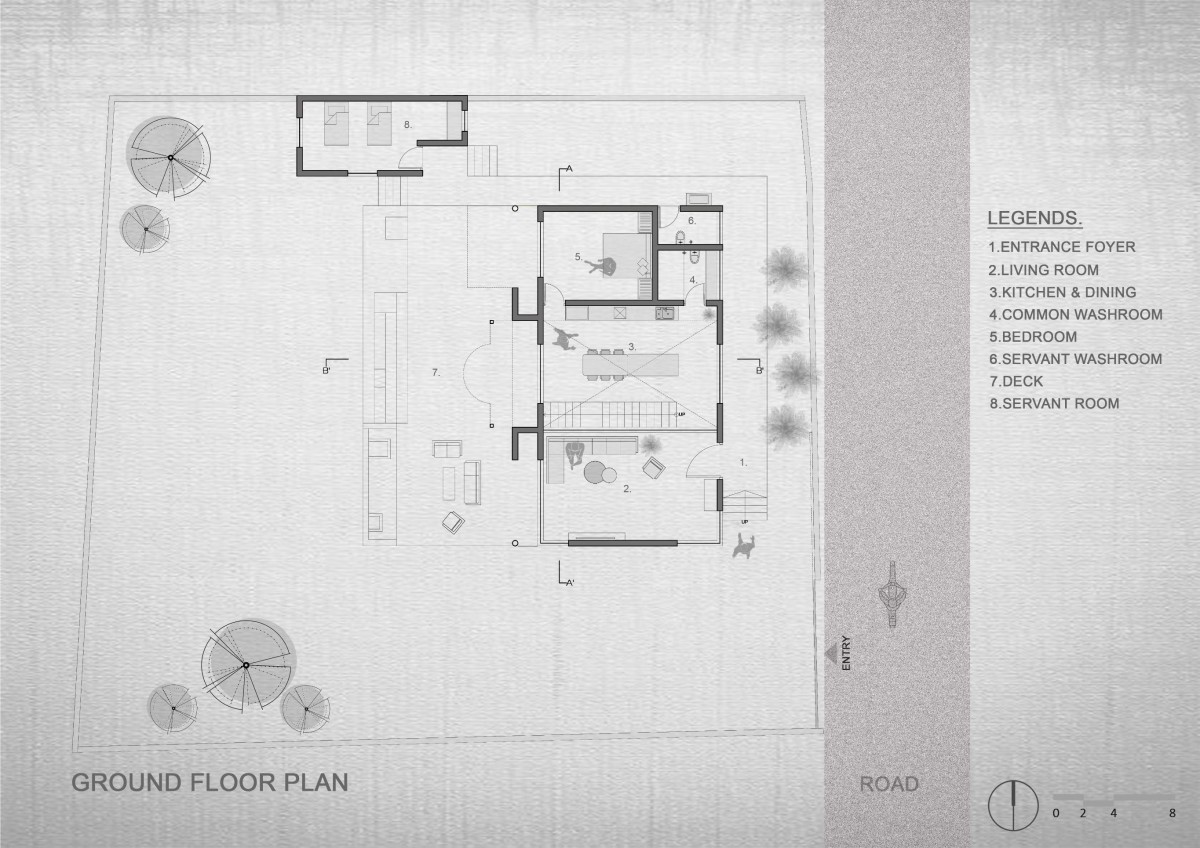 Ground floor plan of Colorful Vacation Home by Manoj Patel Design Studio