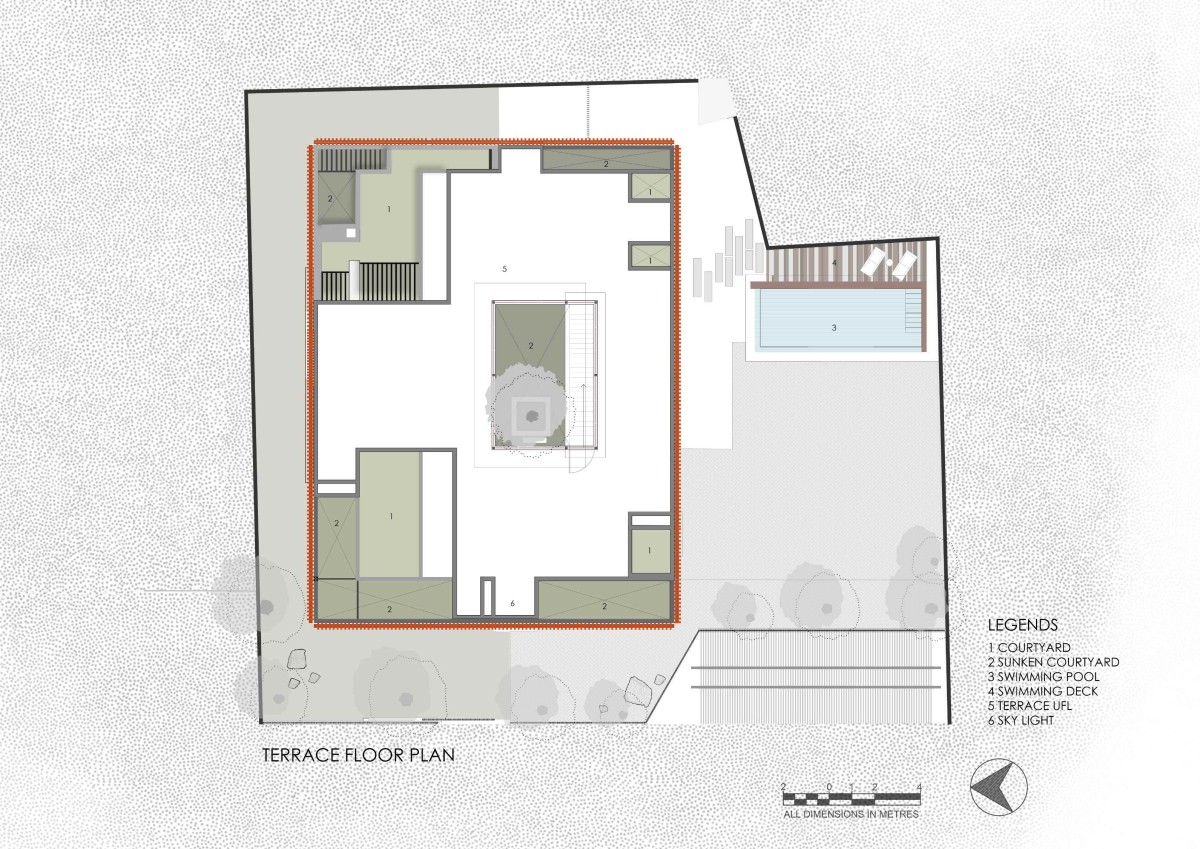 Roof floor plan of Ishtika House by SPASM Design Architects