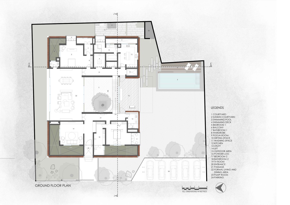Ground Floor Plan of Ishtika House by SPASM Design Architects