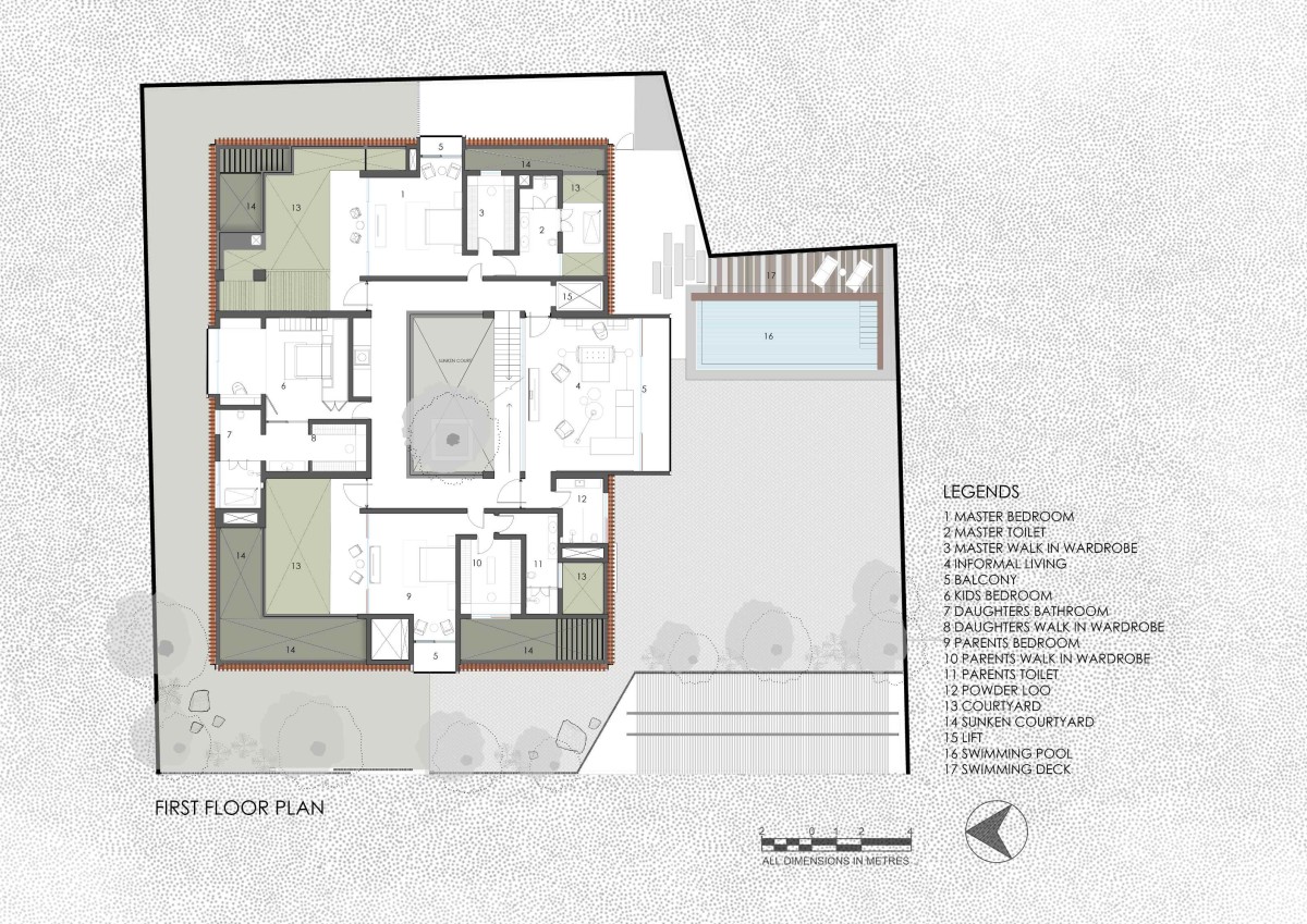 First Floor Plan of Ishtika House by SPASM Design Architects