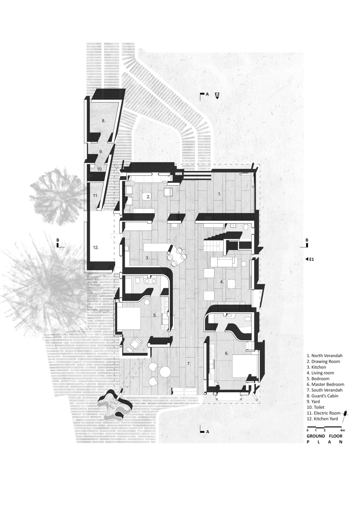 Ground floor plan of House at Gulmohar Greens by Studio 4000