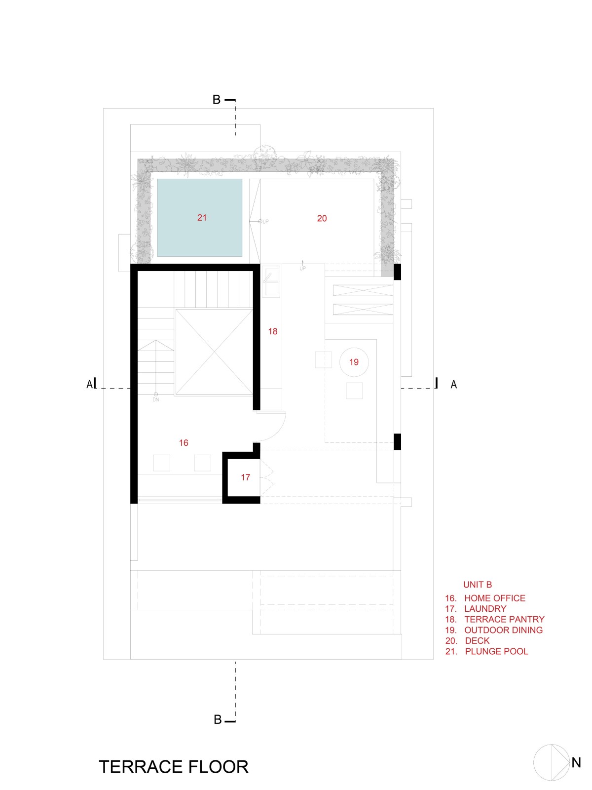 Terrace floor plan of Lucid House by ma+rs