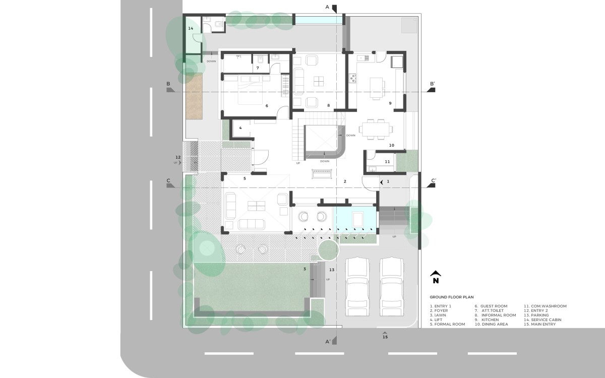 Ground floor plan of 2Box House by DF Architects