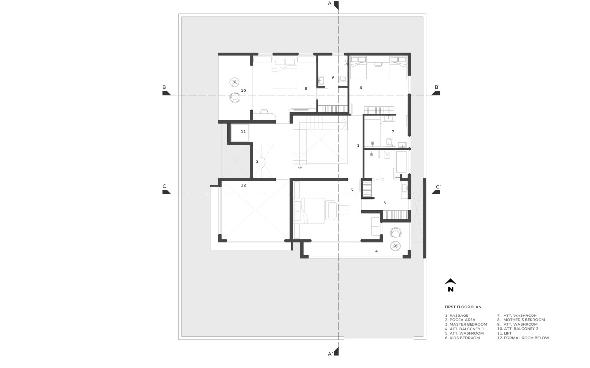 First floor plan of 2Box House by DF Architects