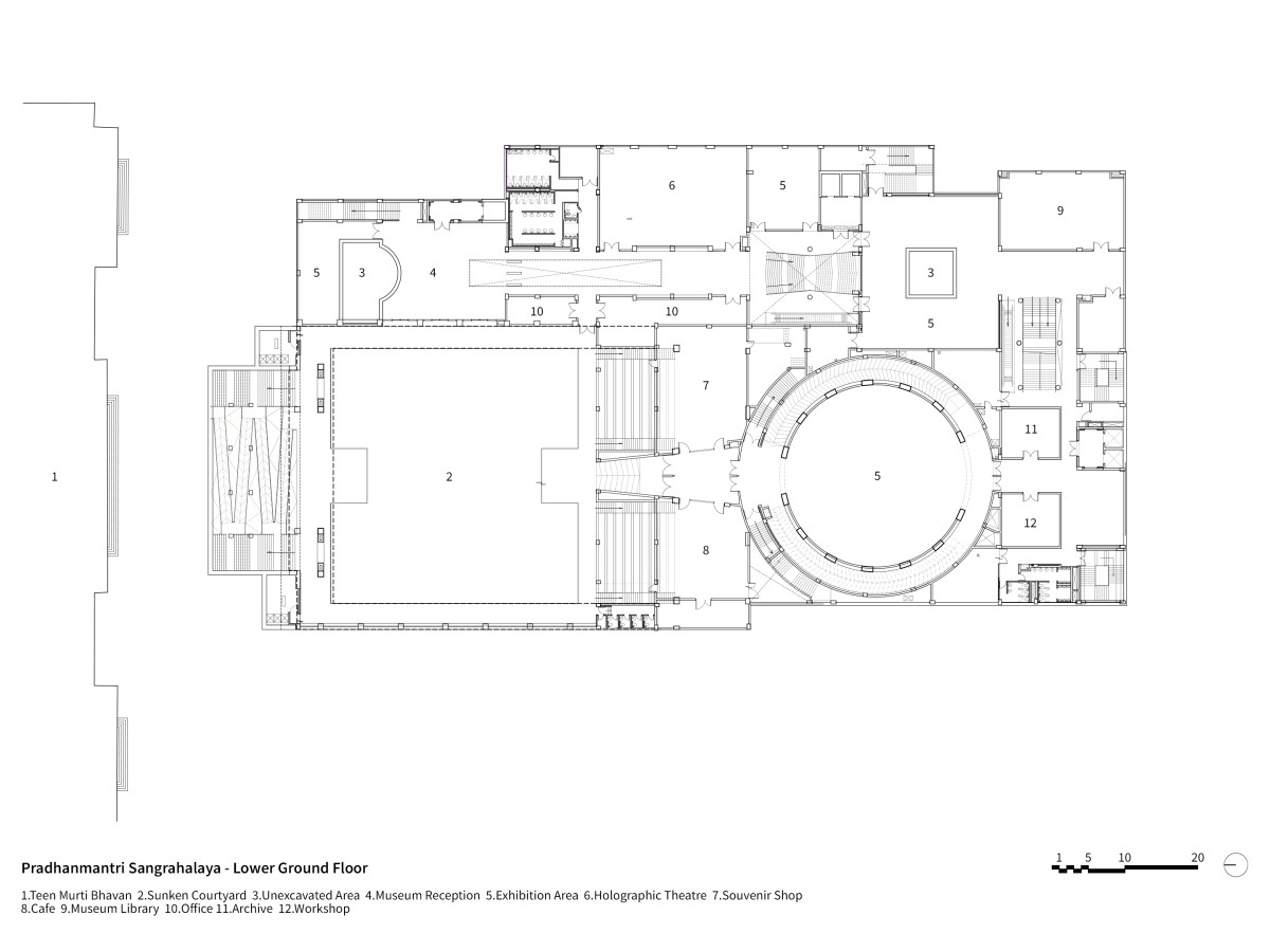 Lower Ground Floor Plan of Pradhanmantri Sangrahalaya by Sikka Associates Architects