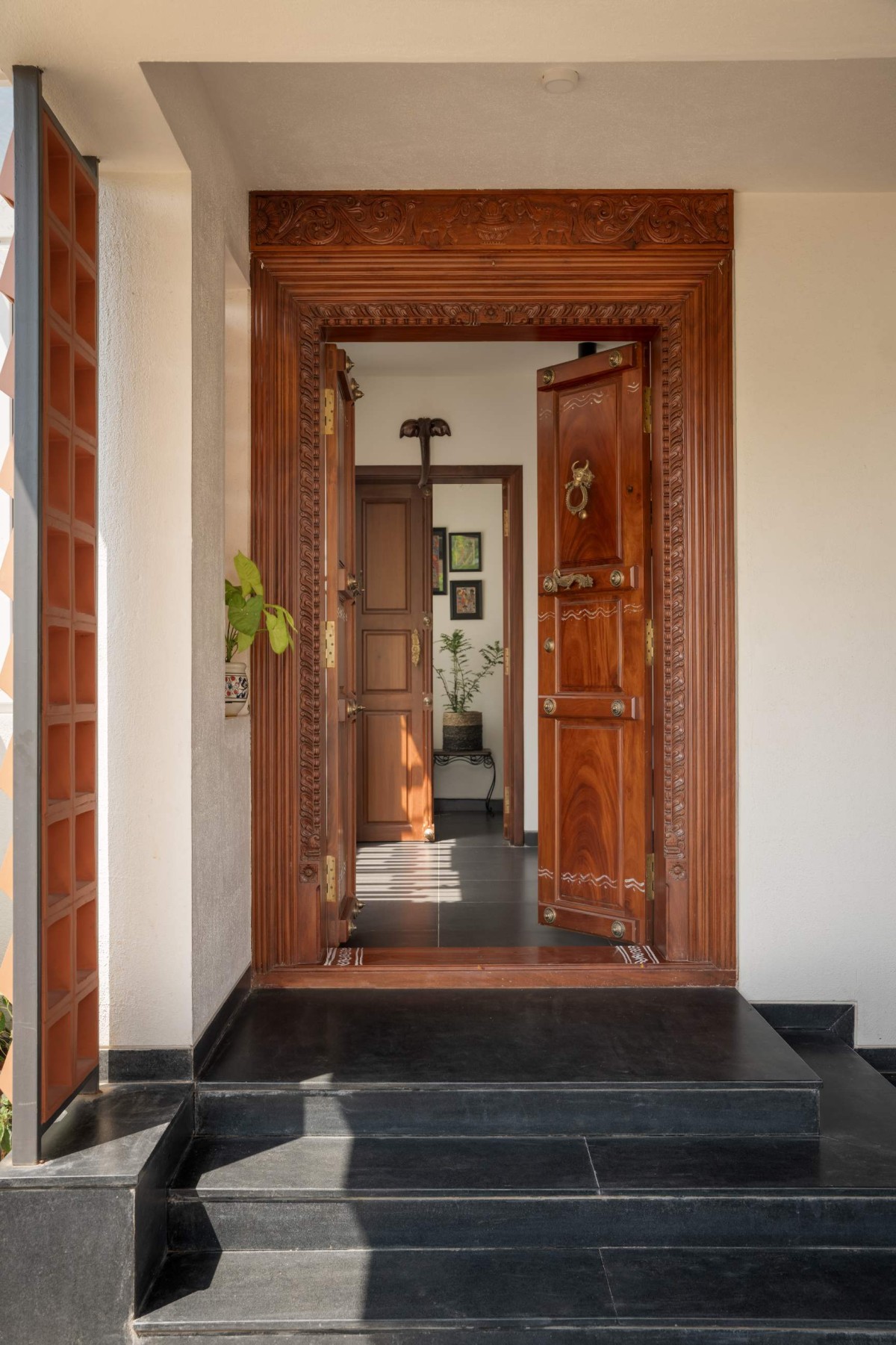 Entrance of Brindavana Residence by Veerajshet Design Studio