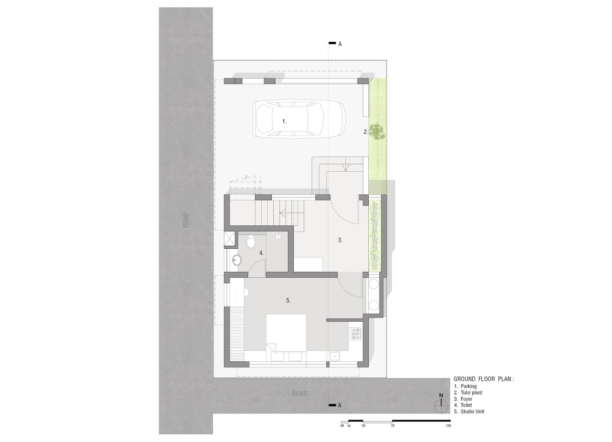 Ground Floor plan of Brindavana Residence by Veerajshet Design Studio