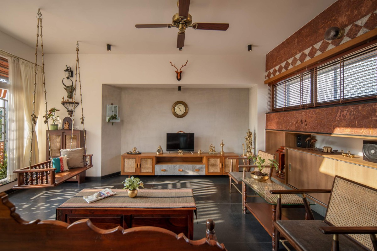 Living room of Brindavana Residence by Veerajshet Design Studio