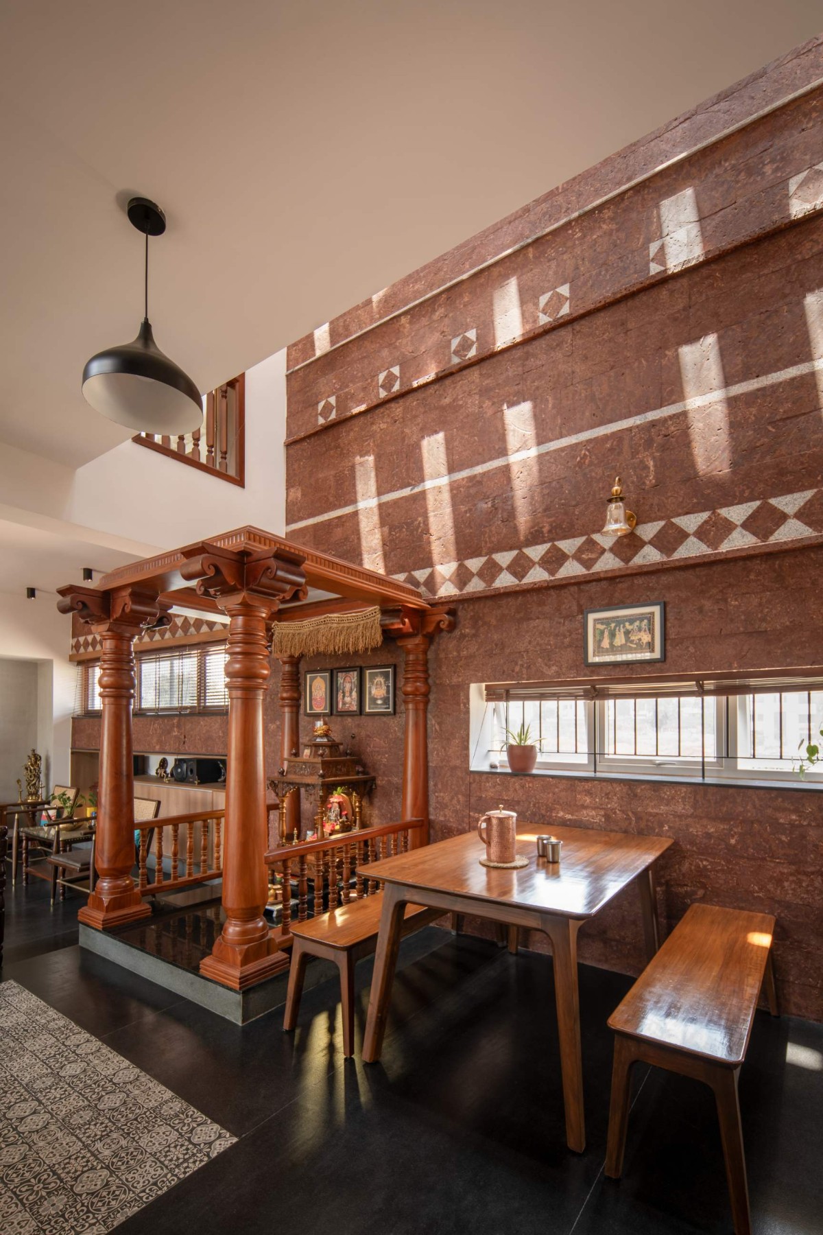 Dining of Brindavana Residence by Veerajshet Design Studio