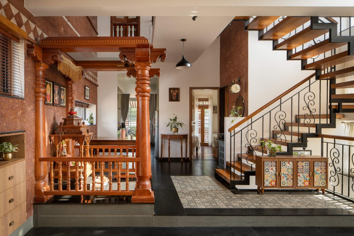Pooja room of Brindavana Residence by Veerajshet Design Studio