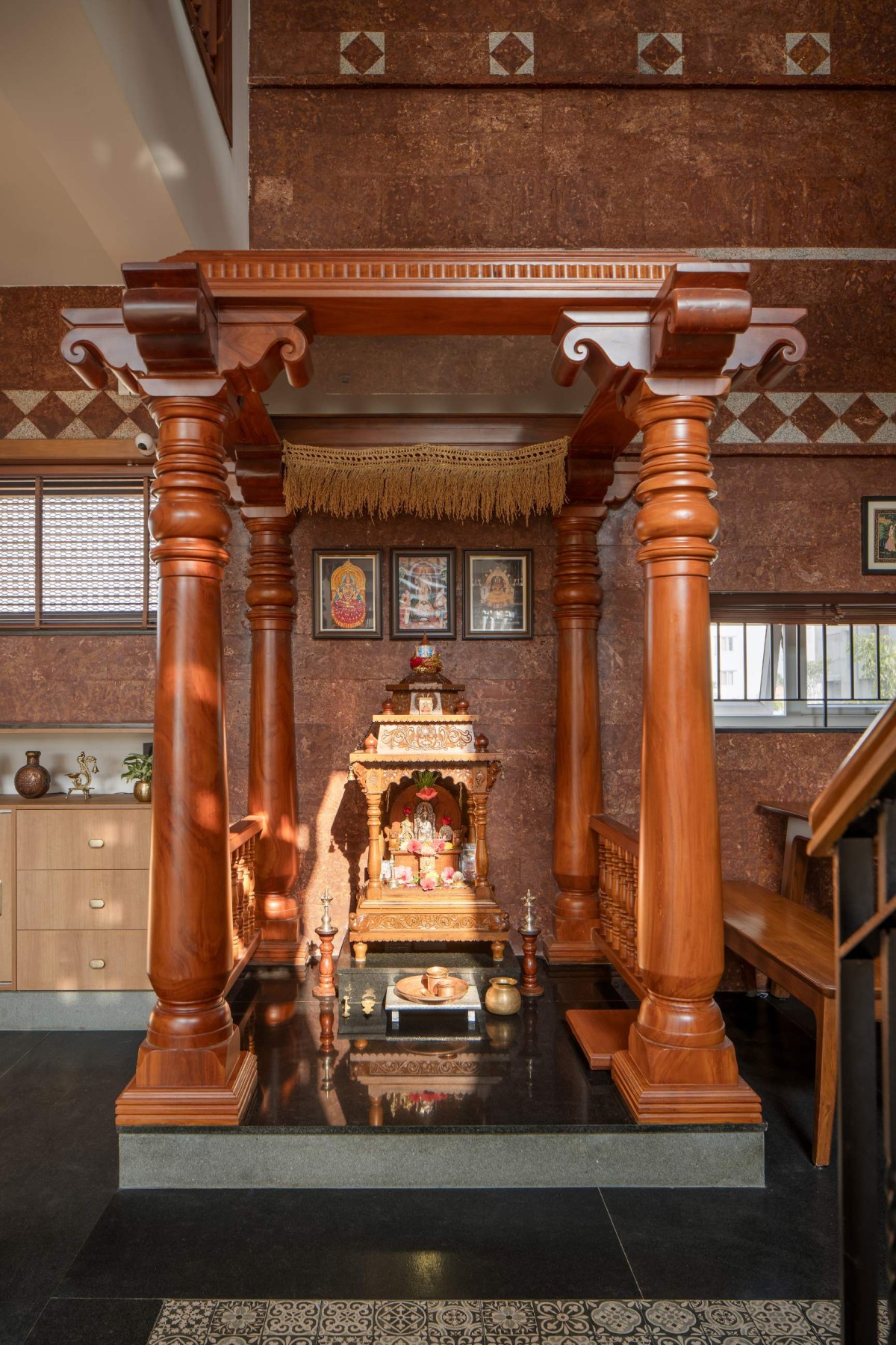 Pooja room of Brindavana Residence by Veerajshet Design Studio
