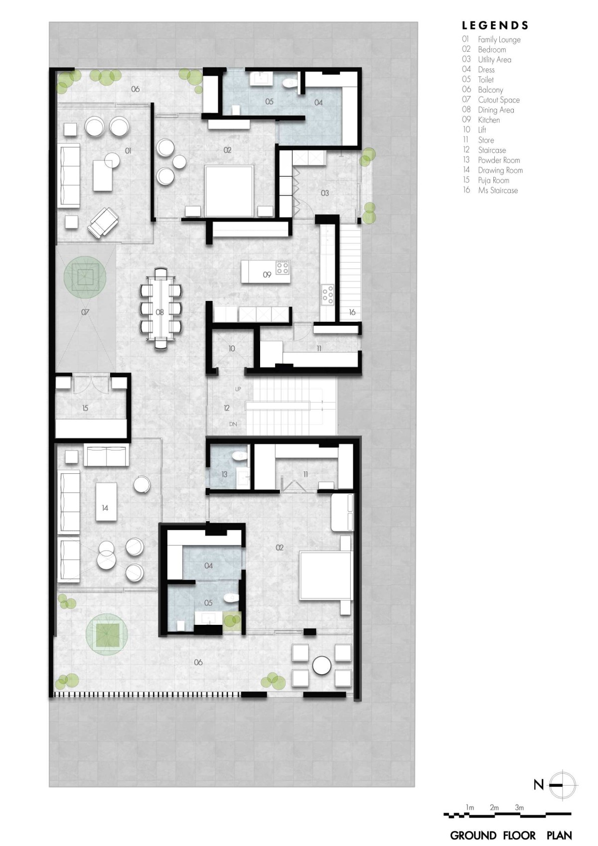 Ground floor plan of Swatantra Residence by Spaces Architects@ka