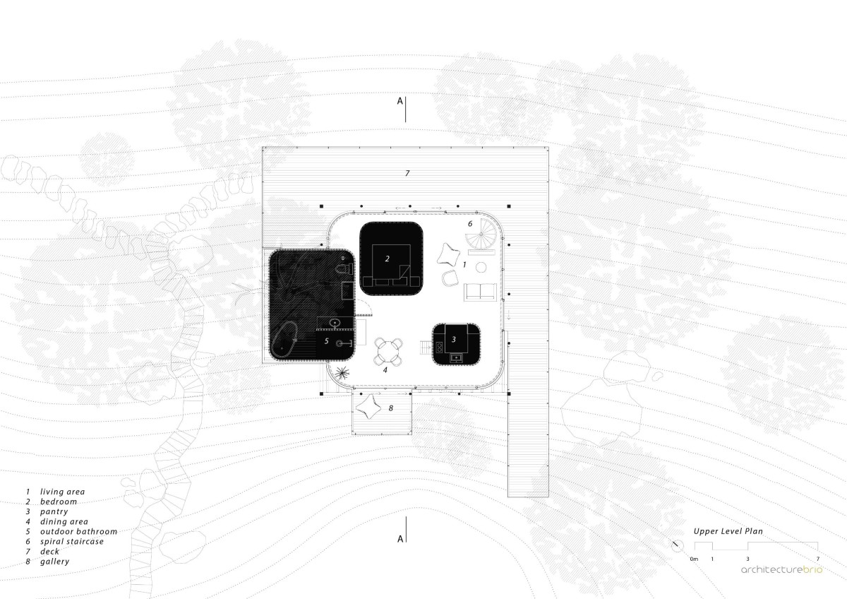 Upper level plan of Tree Villa by Architecture BRIO