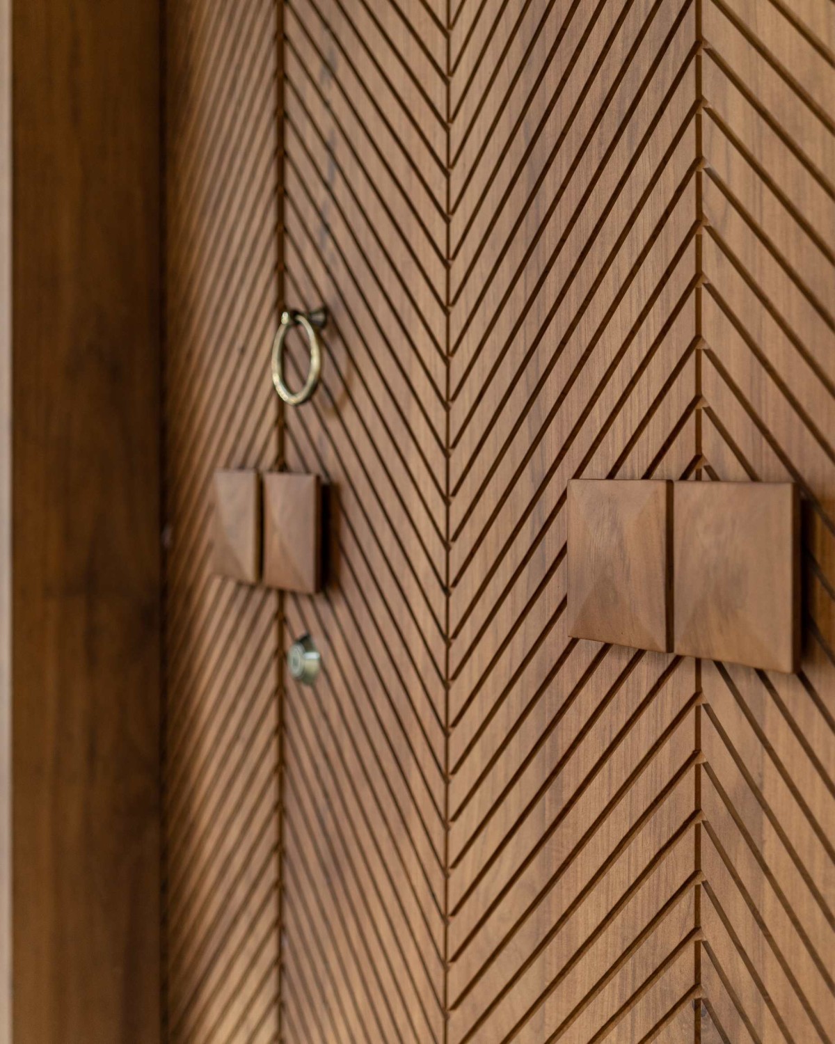 Detailed shot of door of Arackal Madom by In Between Space Architects