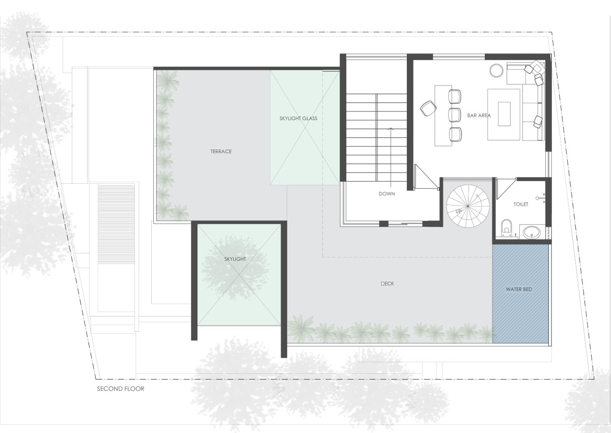 Second Floor Plan of Twin Courtyard House by ID+AS Architects
