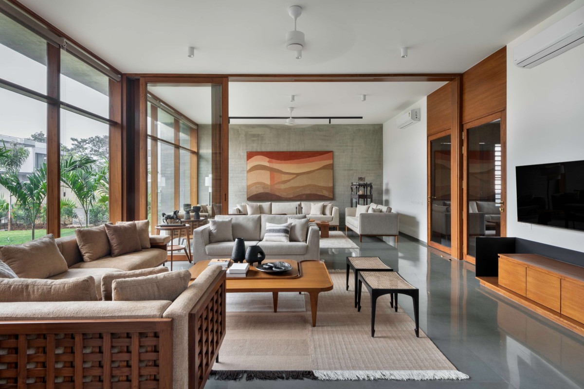 Living room of Hovering House of Parikhs by Anarr Gunjaria Interiors and Modo Design