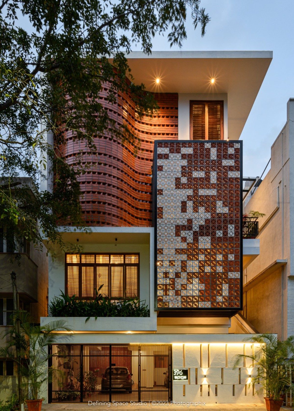 Dusk light exterior view of Anugraha by Defining Space Studio