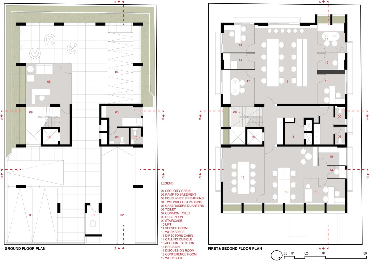 Ground, First and Second Floor plans of Grid by ma+rs