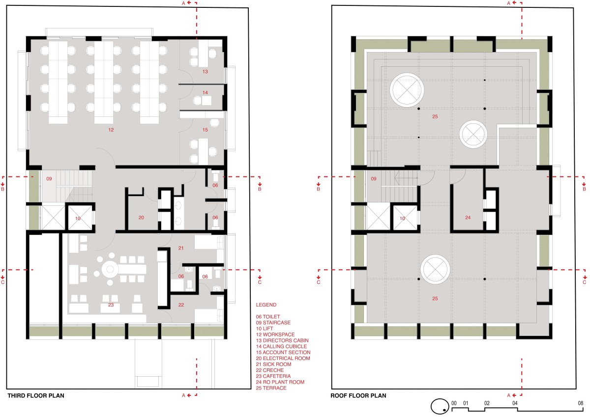 Third Floor and Roof Floor Plan of Grid by ma+rs
