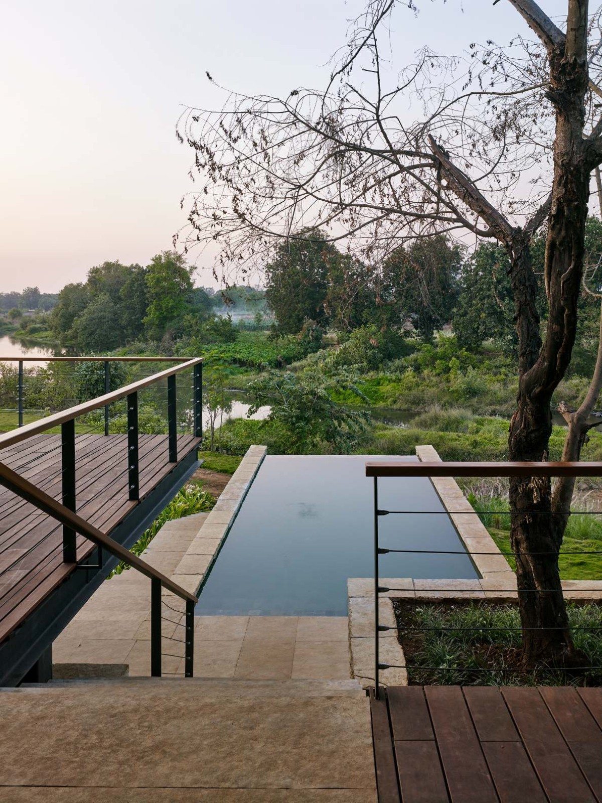 Swimming pool view of The Riparian House by Architecture BRIO