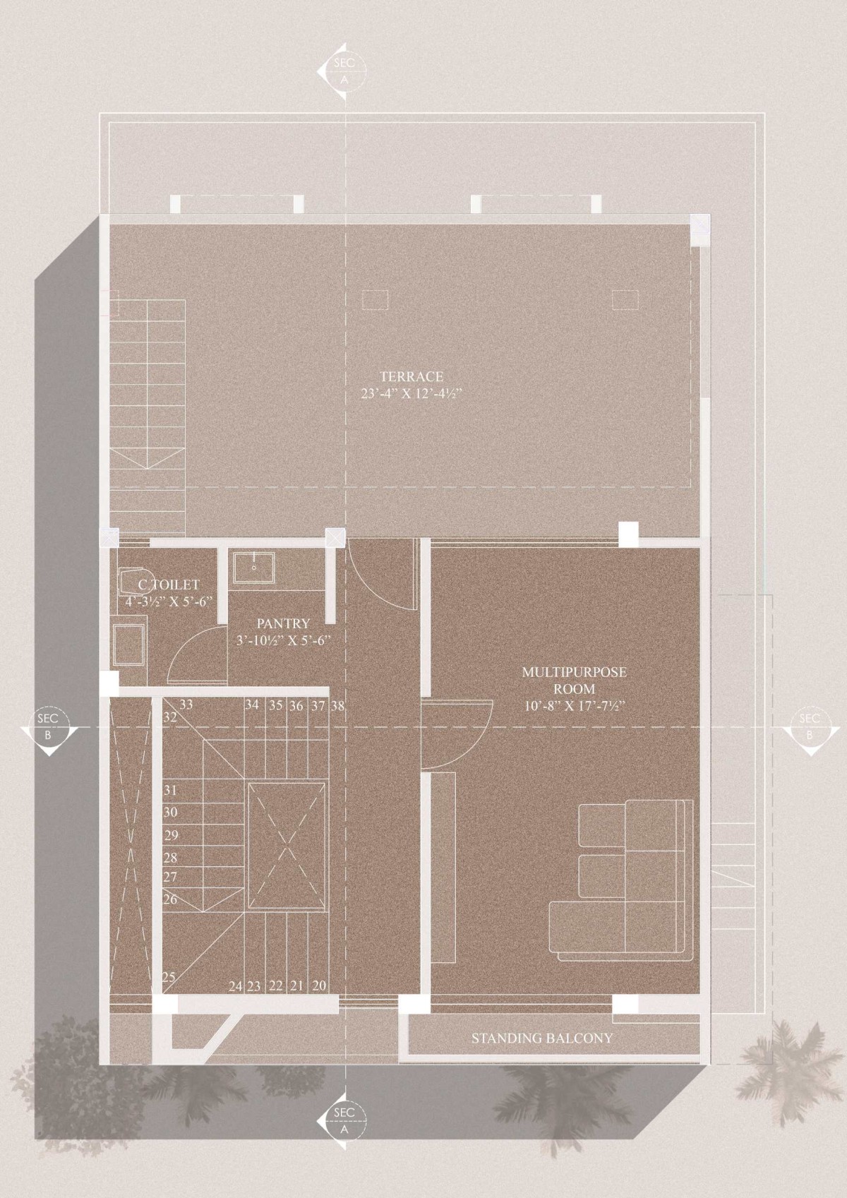 Second floor plan of Parekh's Residence by J Architects