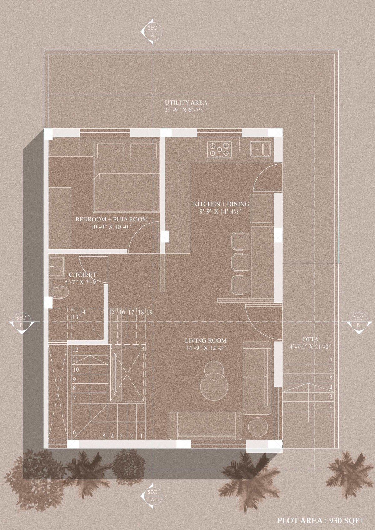 Ground floor plan of Parekh's Residence by J Architects