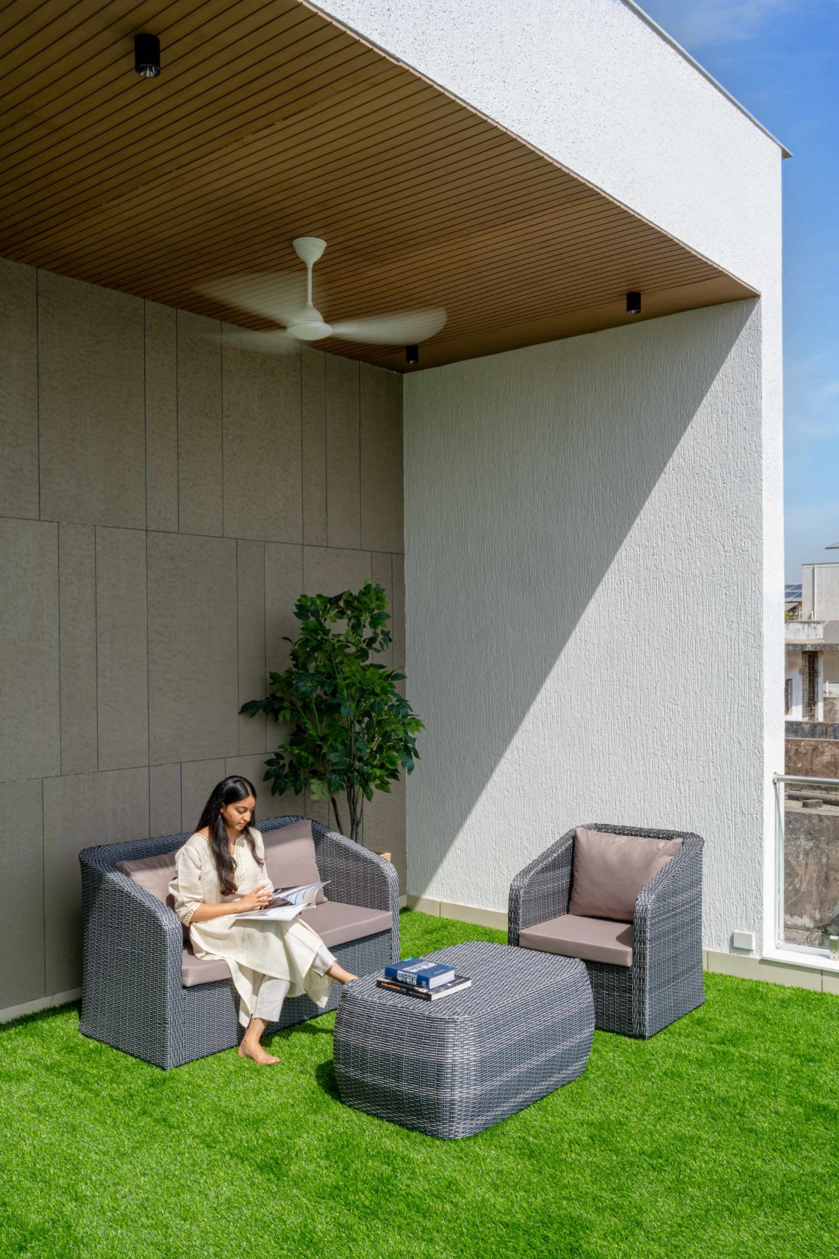 Terrace of Narrow House by Prashant Parmar Architect