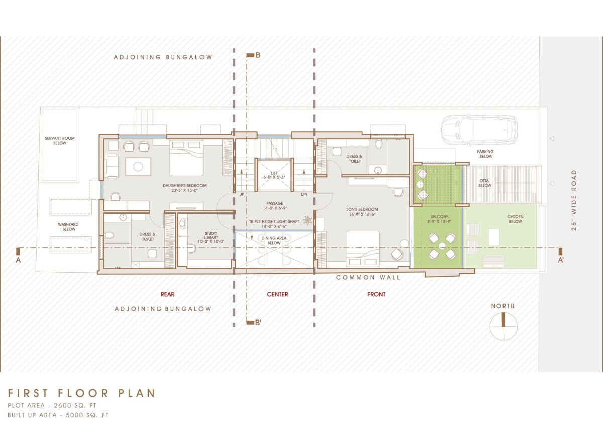 First floor plan of Narrow House by Prashant Parmar Architect