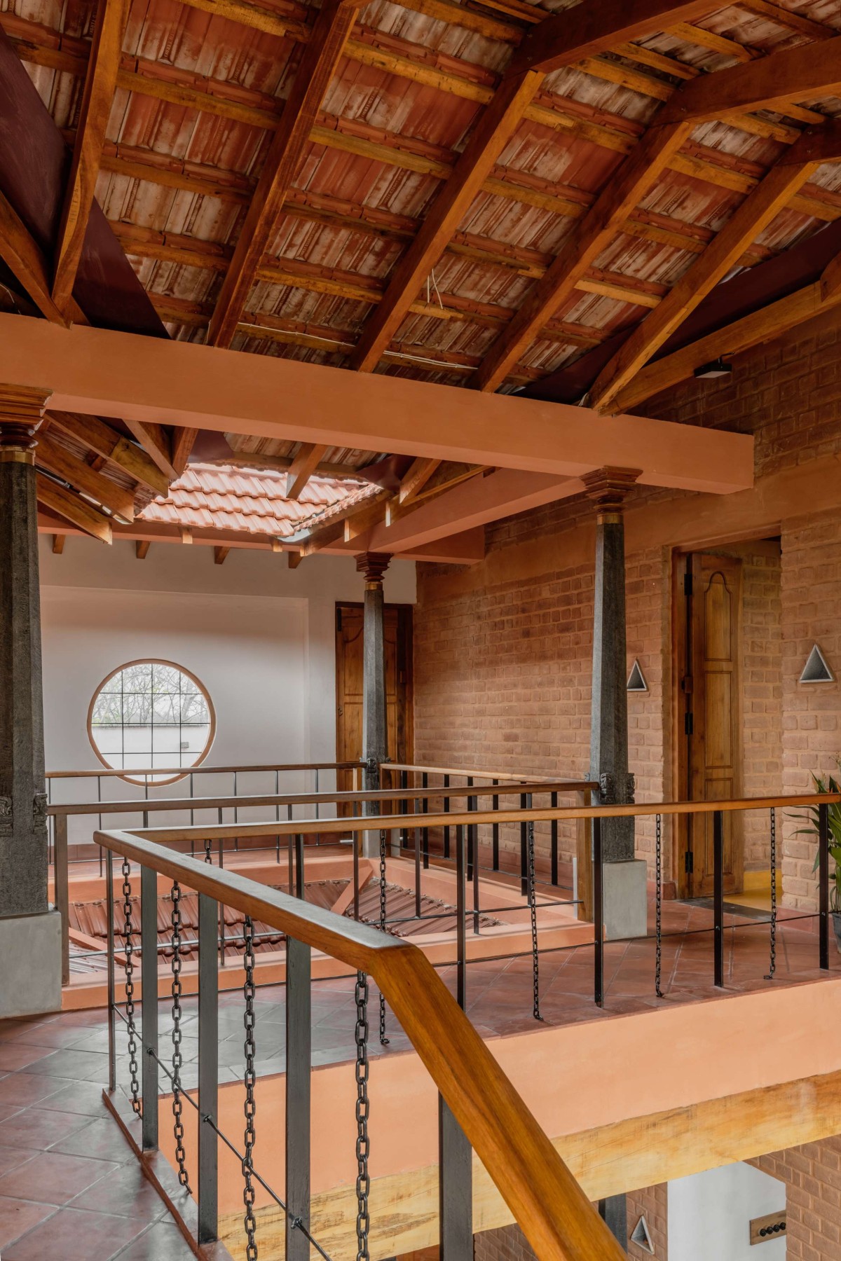 First floor view of Brick Manor by Bhutha Earthen Architecture Studio