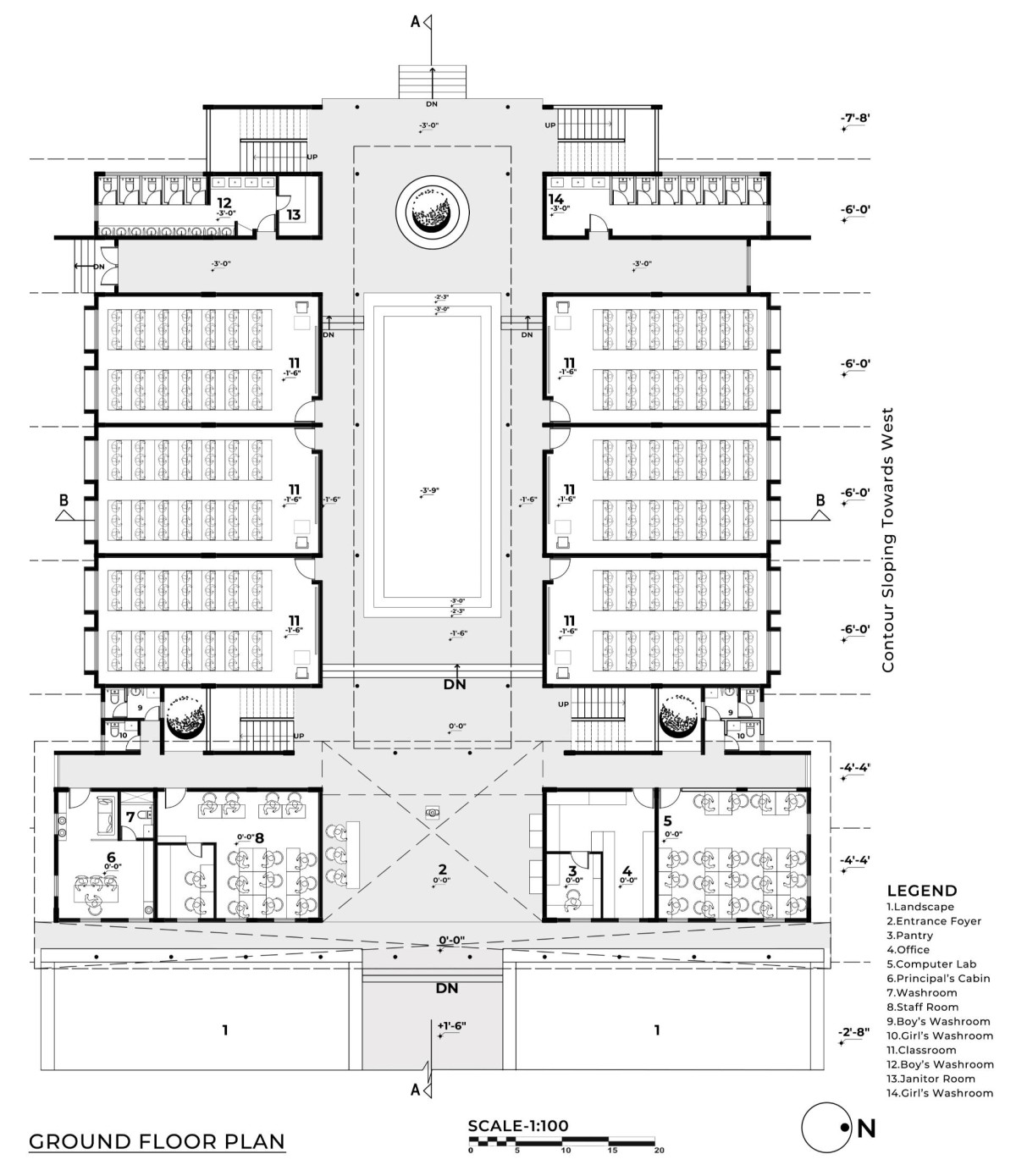 Ground Floor Plan of Vidyakula International School by Sudaiva Studio