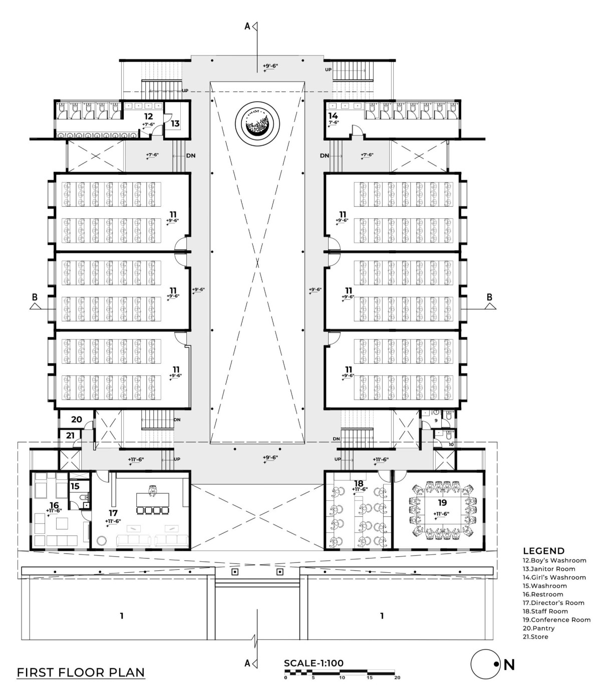 First Floor Plan of Vidyakula International School by Sudaiva Studio