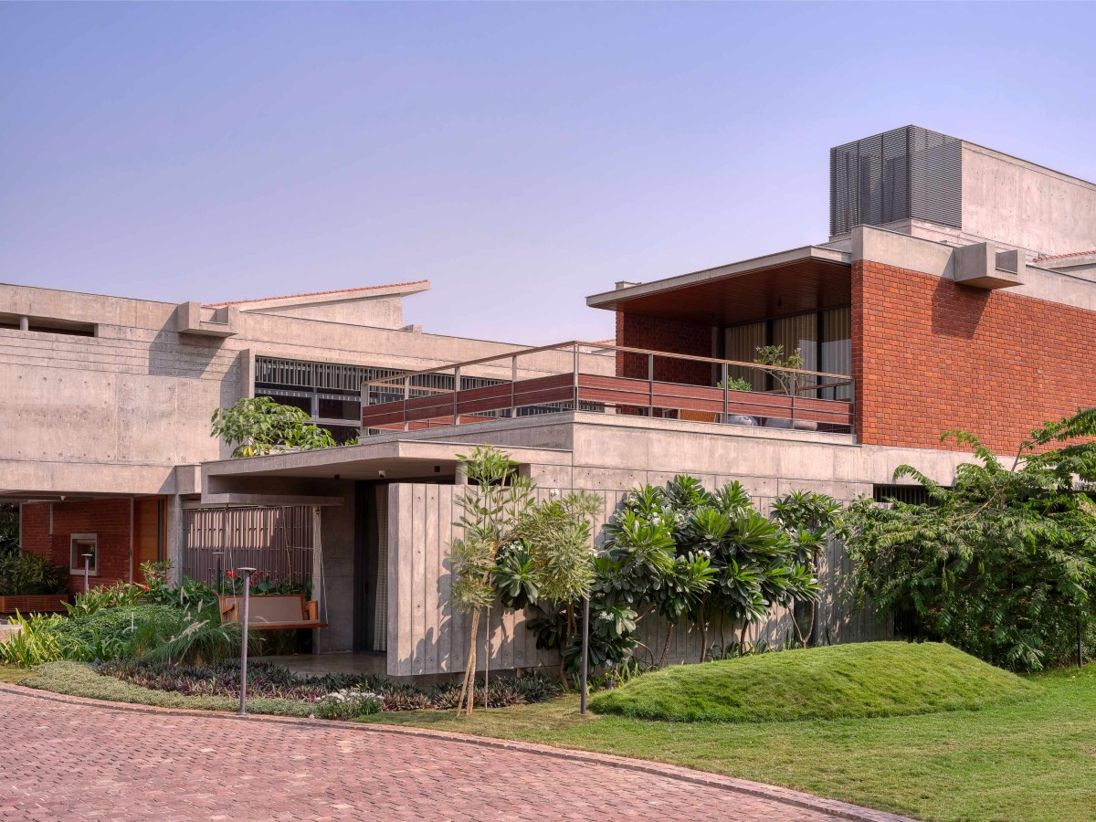 Exterior view of The Courtyard House by Rushi Shah Architects + Tattva Landscapes