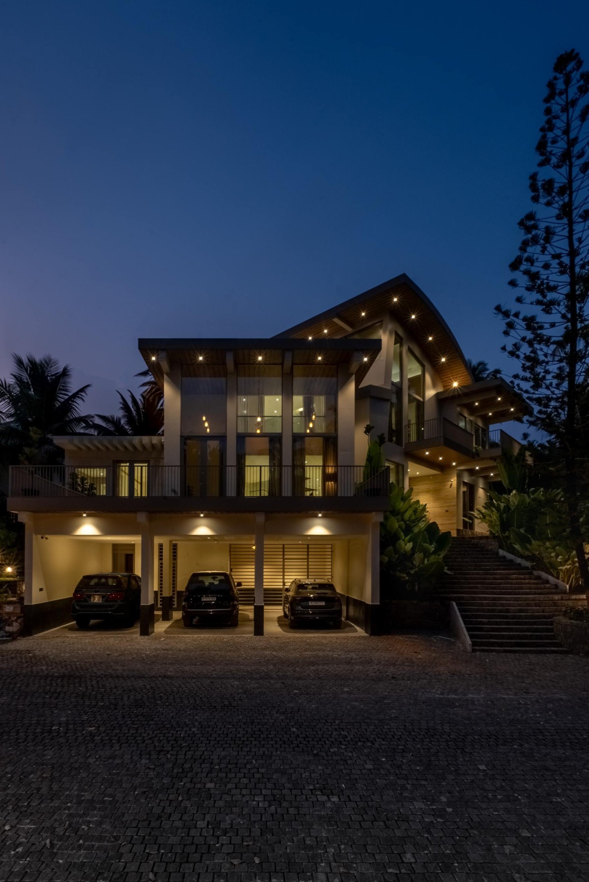 Dusk light exterior view of Ameer Residence by Nou Designs