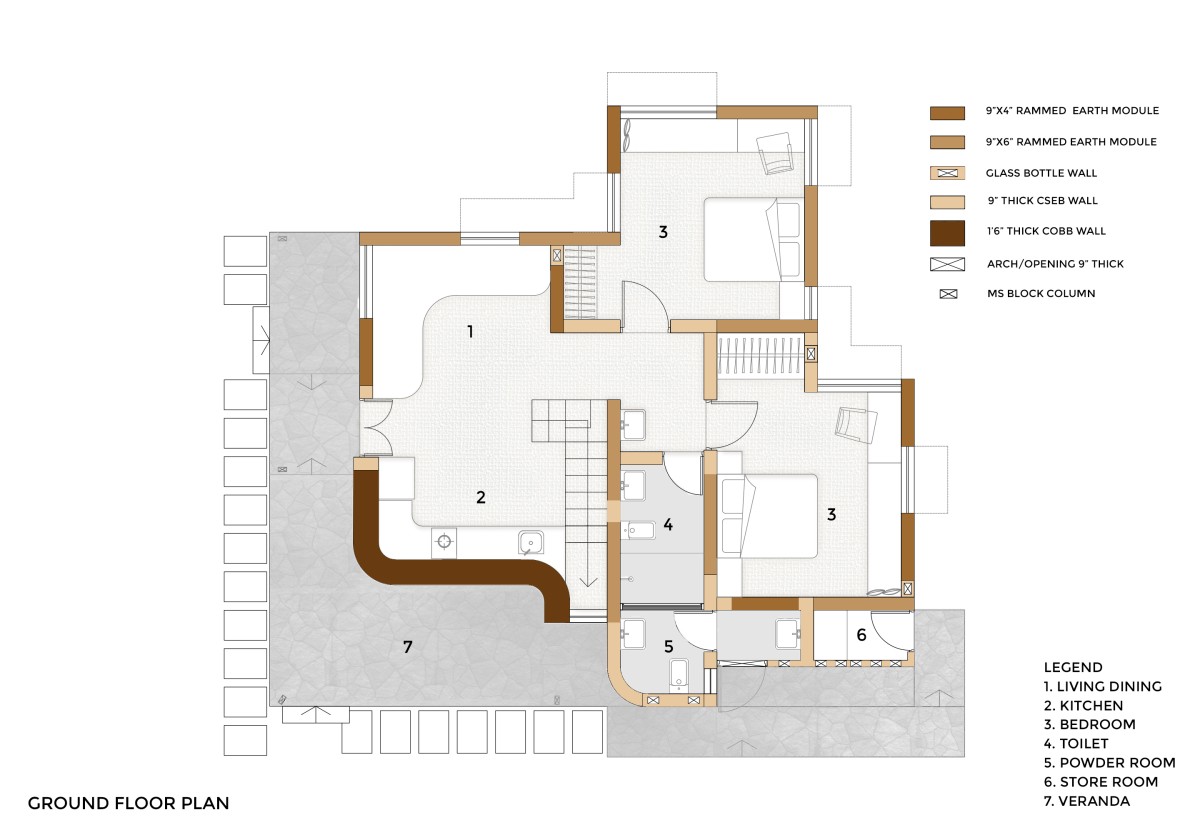 Ground floor plan of Composite Earth Farmhouse by Studio Verge