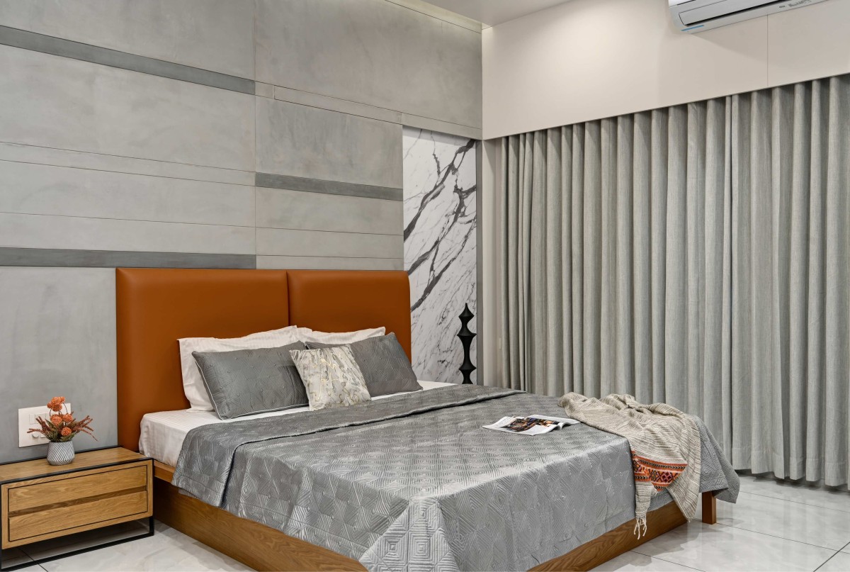 Master Bedroom-use of sliding panel with stone laminate to have an opening when required
