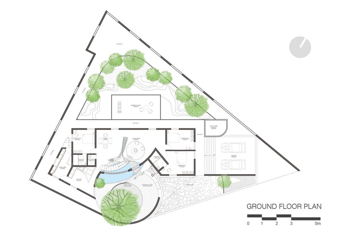 Ground floor plan of Jack Fruit Garden Residence by Wallmakers