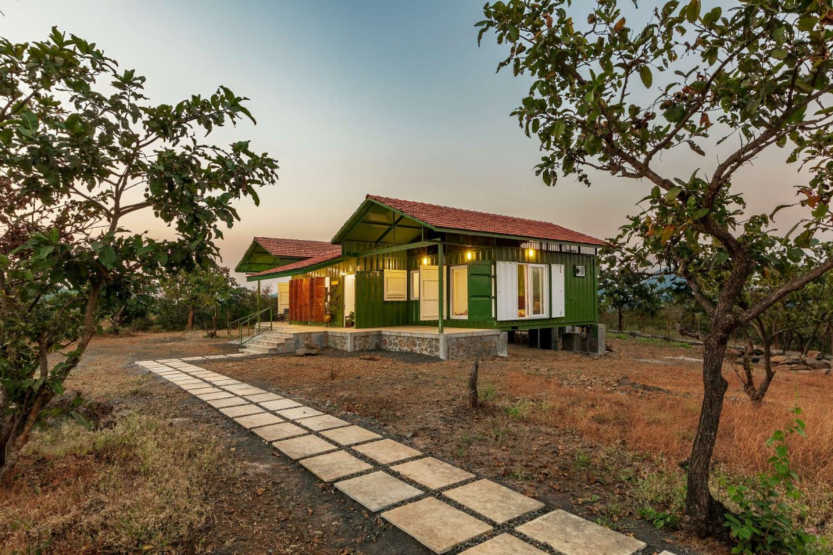 Dusk light exterior view of Container Villa by Studio Alternatives