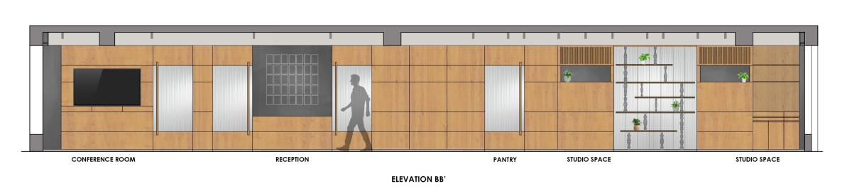 Elevation BB of The Open Axis by Studio Infinity