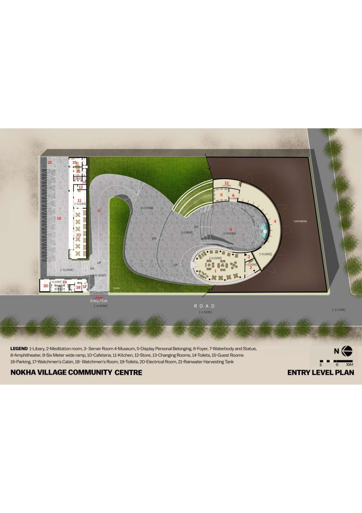 Entry Level Plan of Nokha Village Community Centre by Sanjay Puri Architects