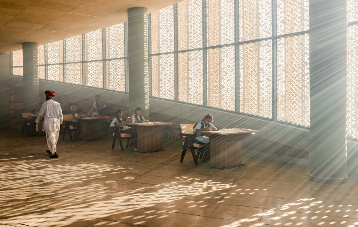 Library of Nokha Village Community Centre by Sanjay Puri Architects