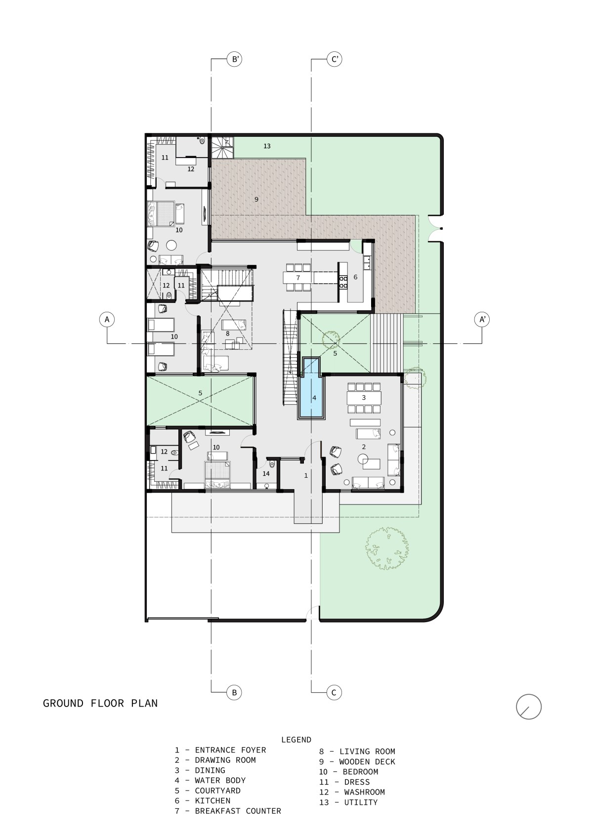 Ground Floor Plan of Prairie House by Arch.Lab