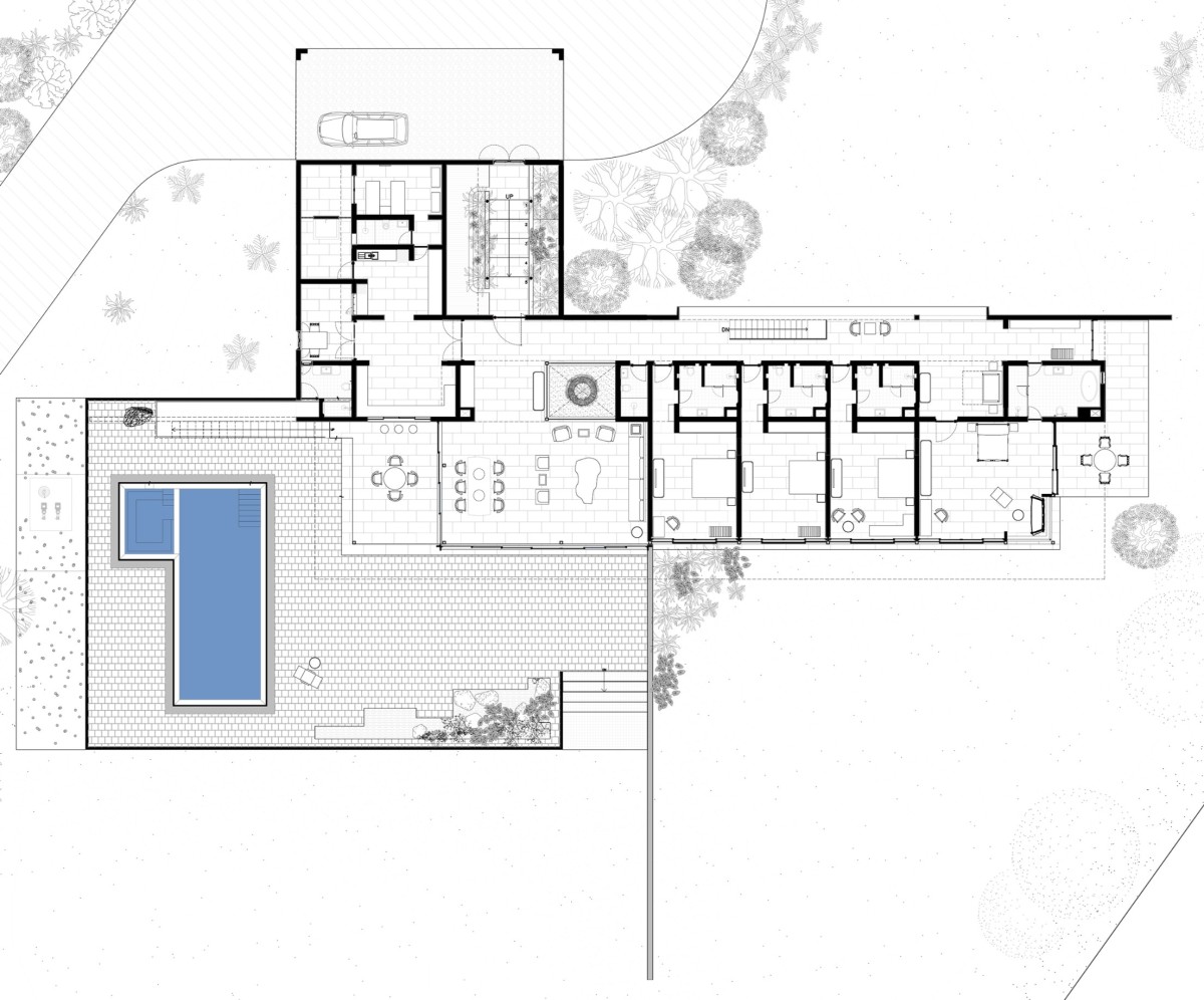 Plan of House with the Soaring Rock by SPASM Design Architects