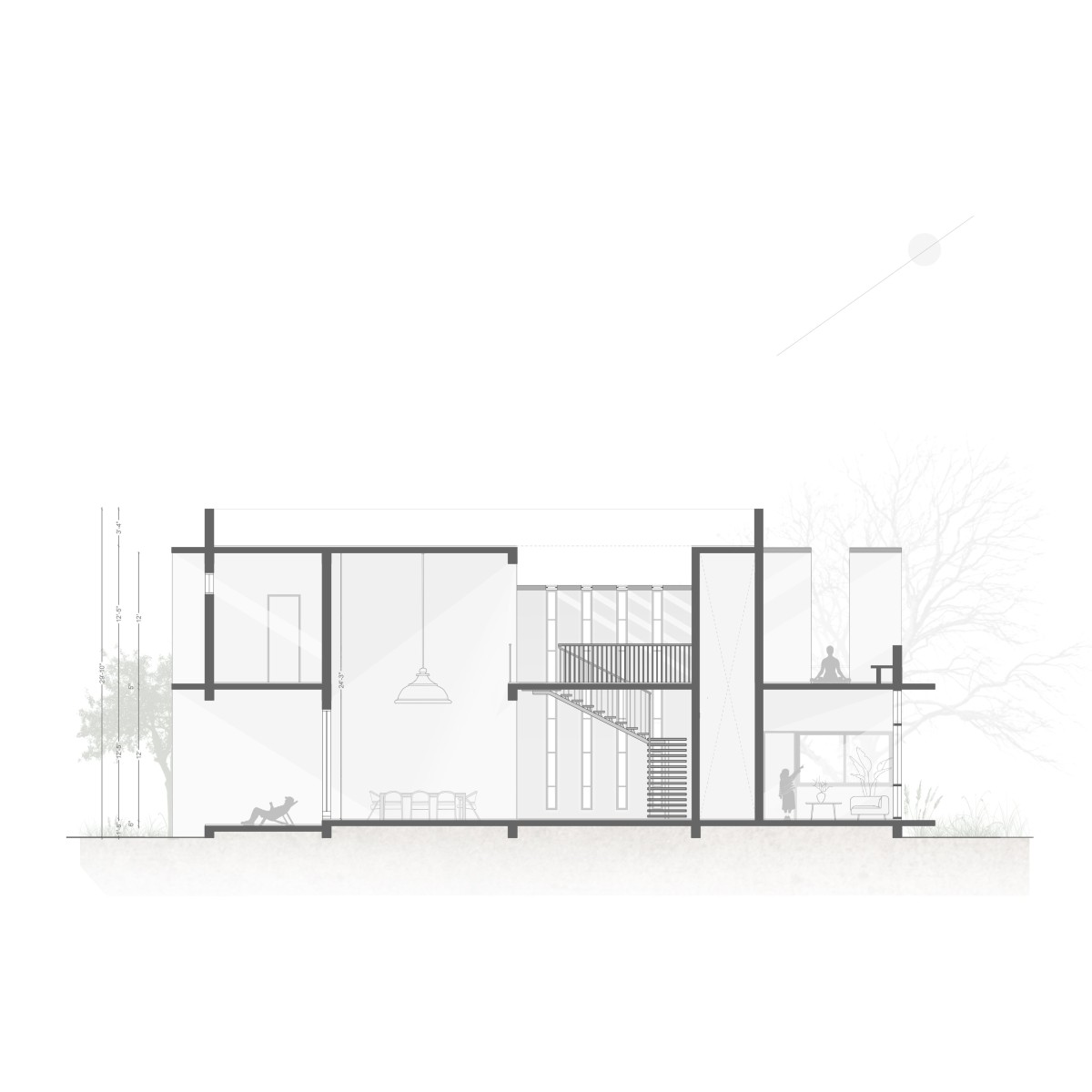 Section A of The House of Frames by KalaaZodh Architecture