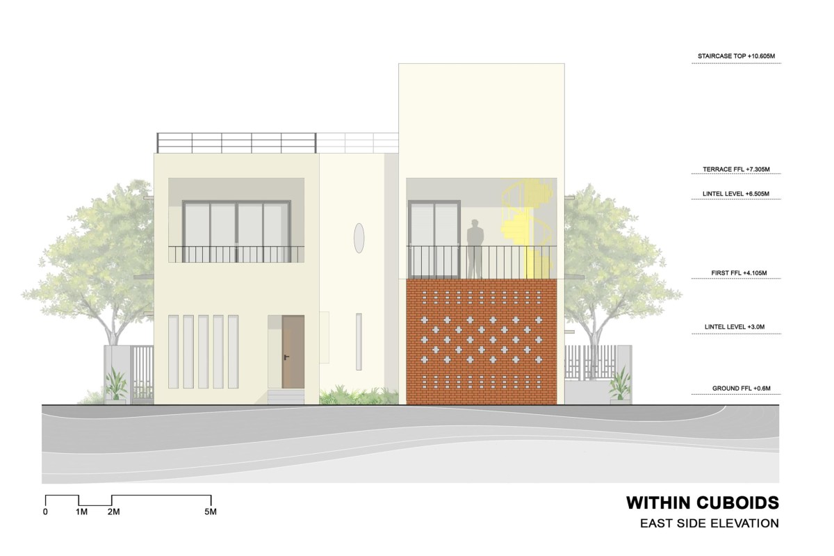 East Side Elevation of Within Cuboids by Alok Kothari Architects