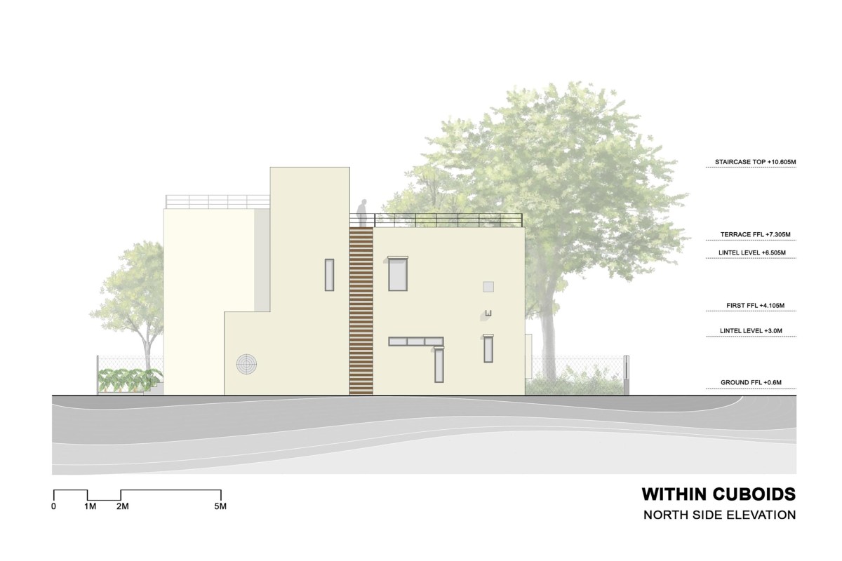 North Side Elevation of Within Cuboids by Alok Kothari Architects