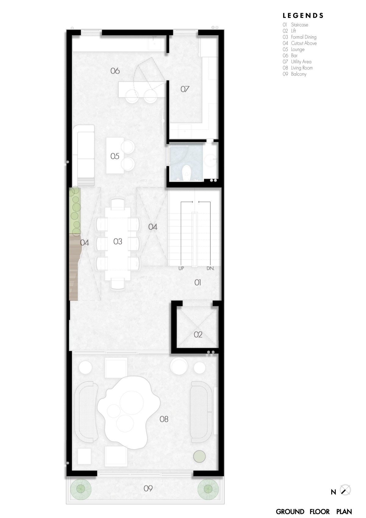 Ground Floor Plan of 6 x 18 Slender House by Spaces Architects@ka