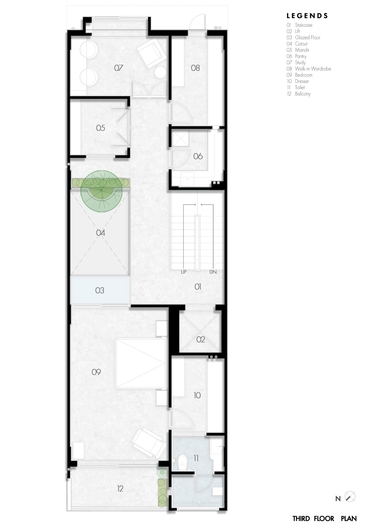 Third floor Plan of 6 x 18 Slender House by Spaces Architects@ka