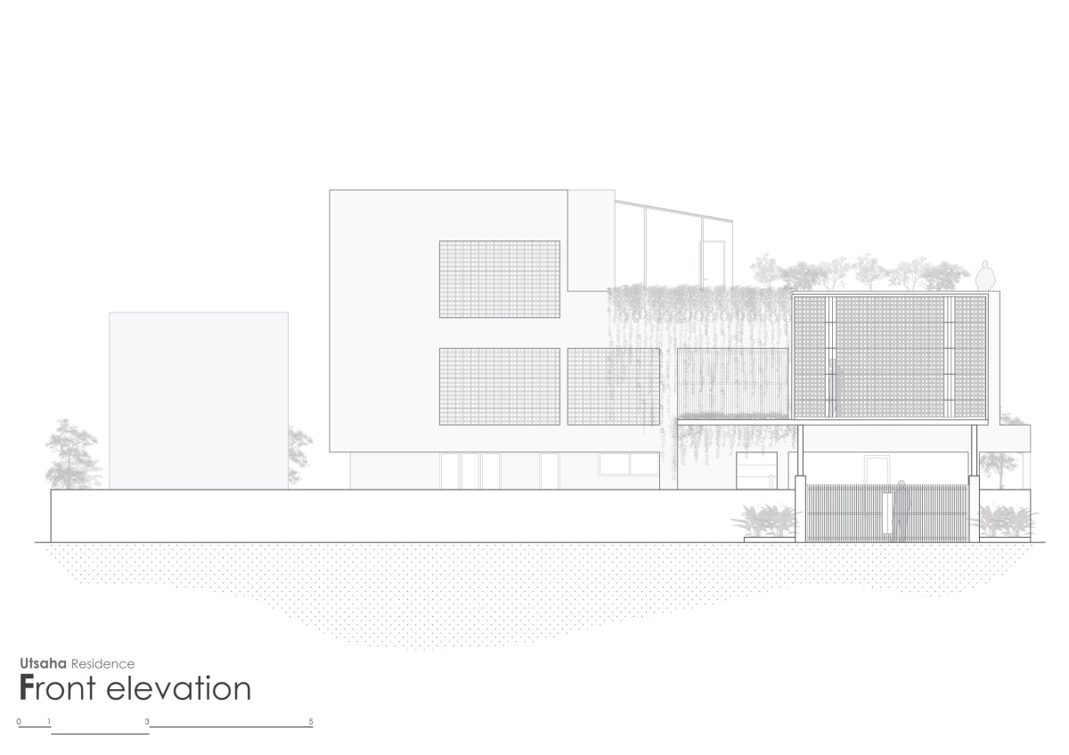 Front Elevation of Utsaha Residence by Kosh Studios